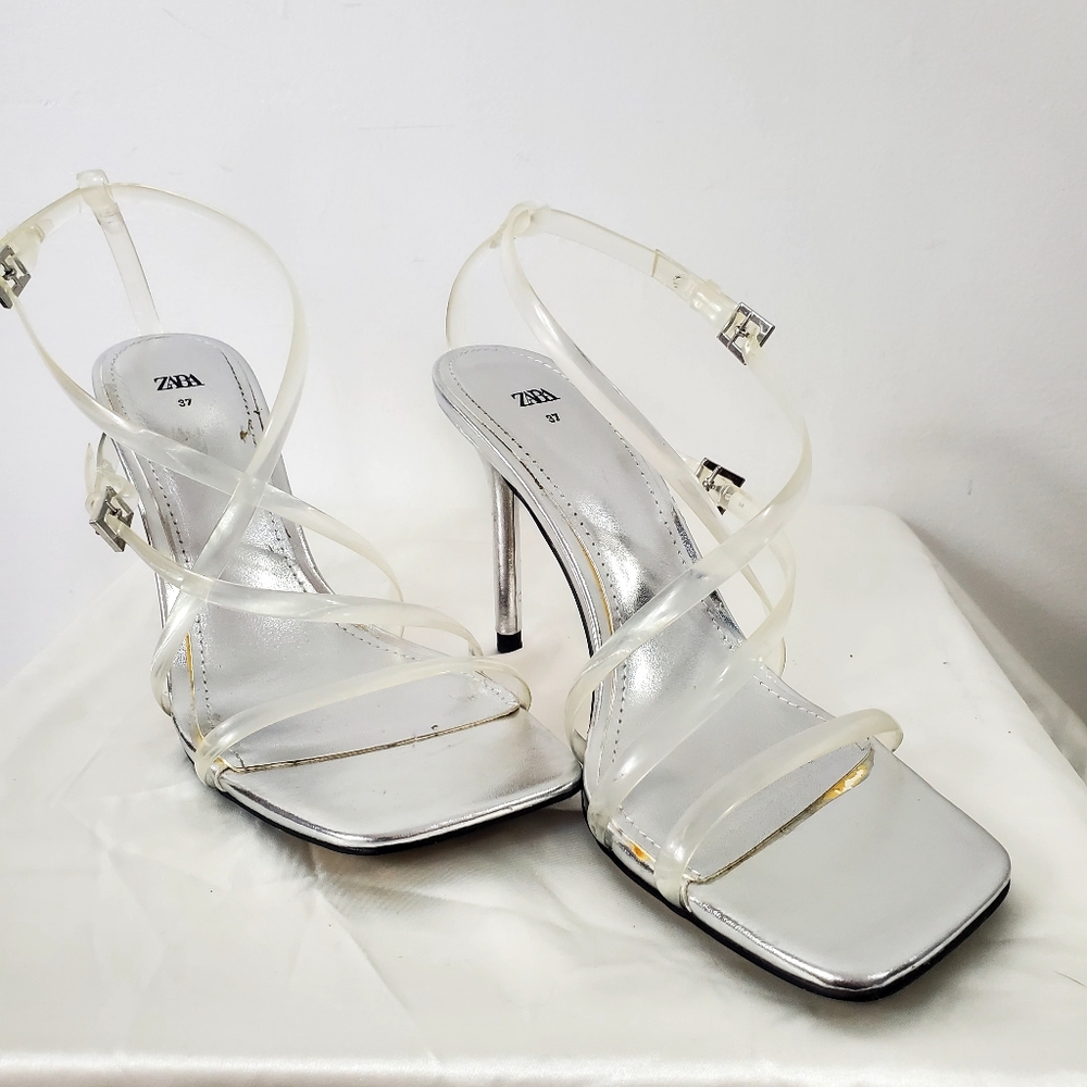 Zara Clear Invisible Vinyl Straps High Heel Strappy Sandal